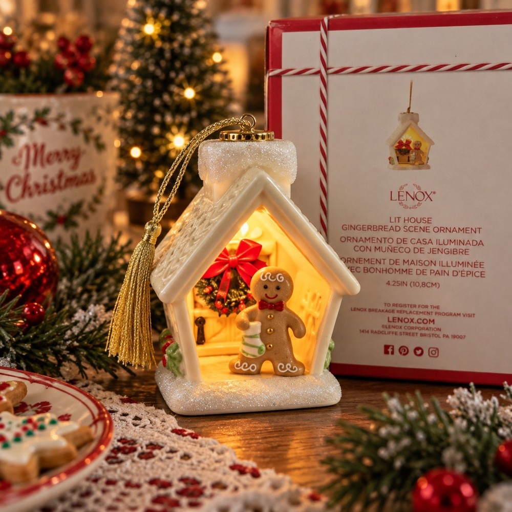 Lenox Lit Gingerbread House Ornament 2019 Light Up Porcelain Christmas Boxed